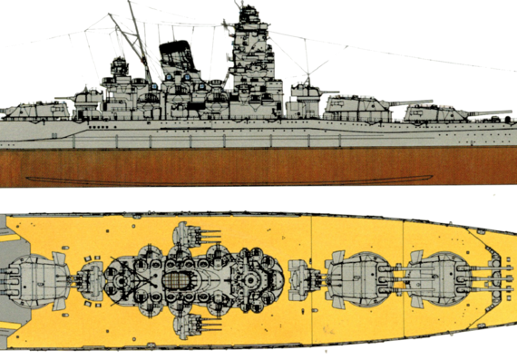 Корабль IJN Yamato [Battleship] (1941) - чертежи, габариты, рисунки
